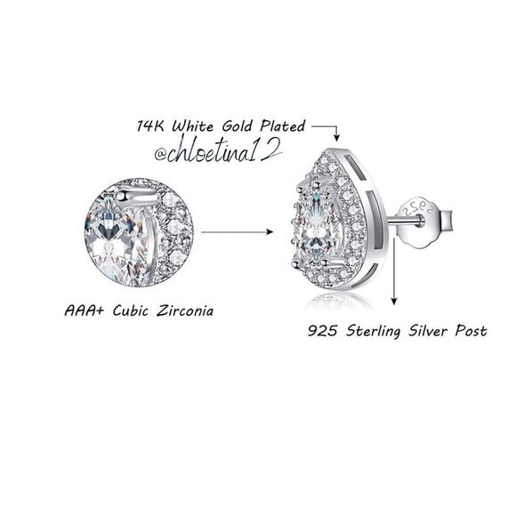 ✨New 925 Sterling Teardrop Diamond Halo Stud Earrings - Picture 5 of 6